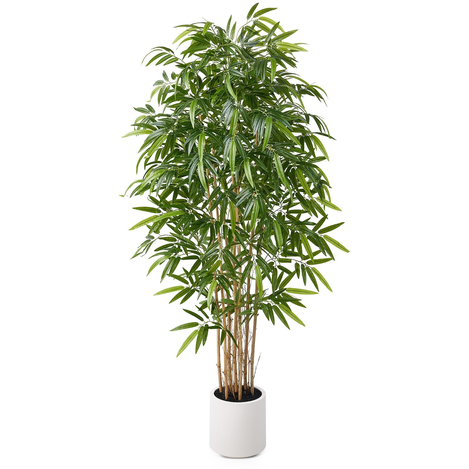Condition photo showing New/Like New for verinatural6.5ft fake bamboo plants with white planter&real wood poles | tall artificial bamboo tree-lifelike silk faux potted plants for indoor home office decor