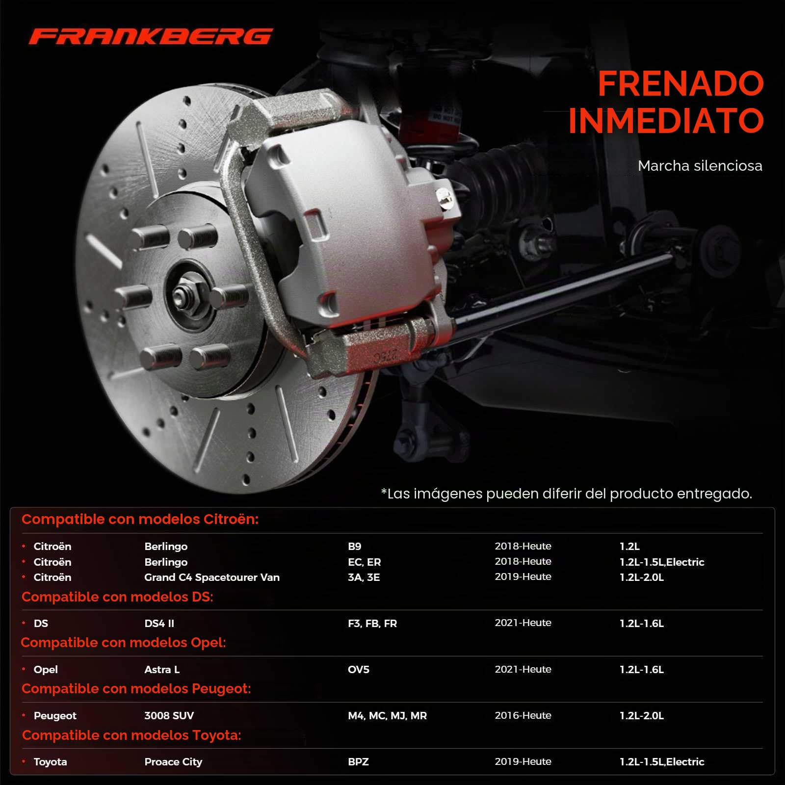 Frankberg 2 discos de freno delanteros ventilados de ⌀304 mm 4249A3 | Compatible con: Grandland X A18 P1UO, 508 SW Box/Combi 8E, 308 II L3 LB LH LP LW, 3008 Van MC MJ MR, Caja de socio/MPV K9