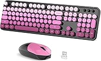 Vista 19 de Combo de teclado y mouse inalámbricos, 104 teclas redondas de tamaño completo de 2.4 GHz, teclados coloridos, receptor USB Plug and Play
