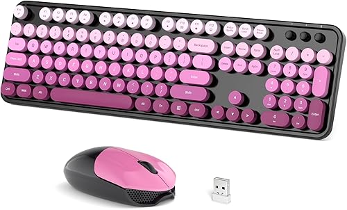 Miniatura 19 de Combo de teclado y mouse inalámbricos, 104 teclas redondas de tamaño completo de 2.4 GHz, teclados coloridos, receptor USB Plug and Play