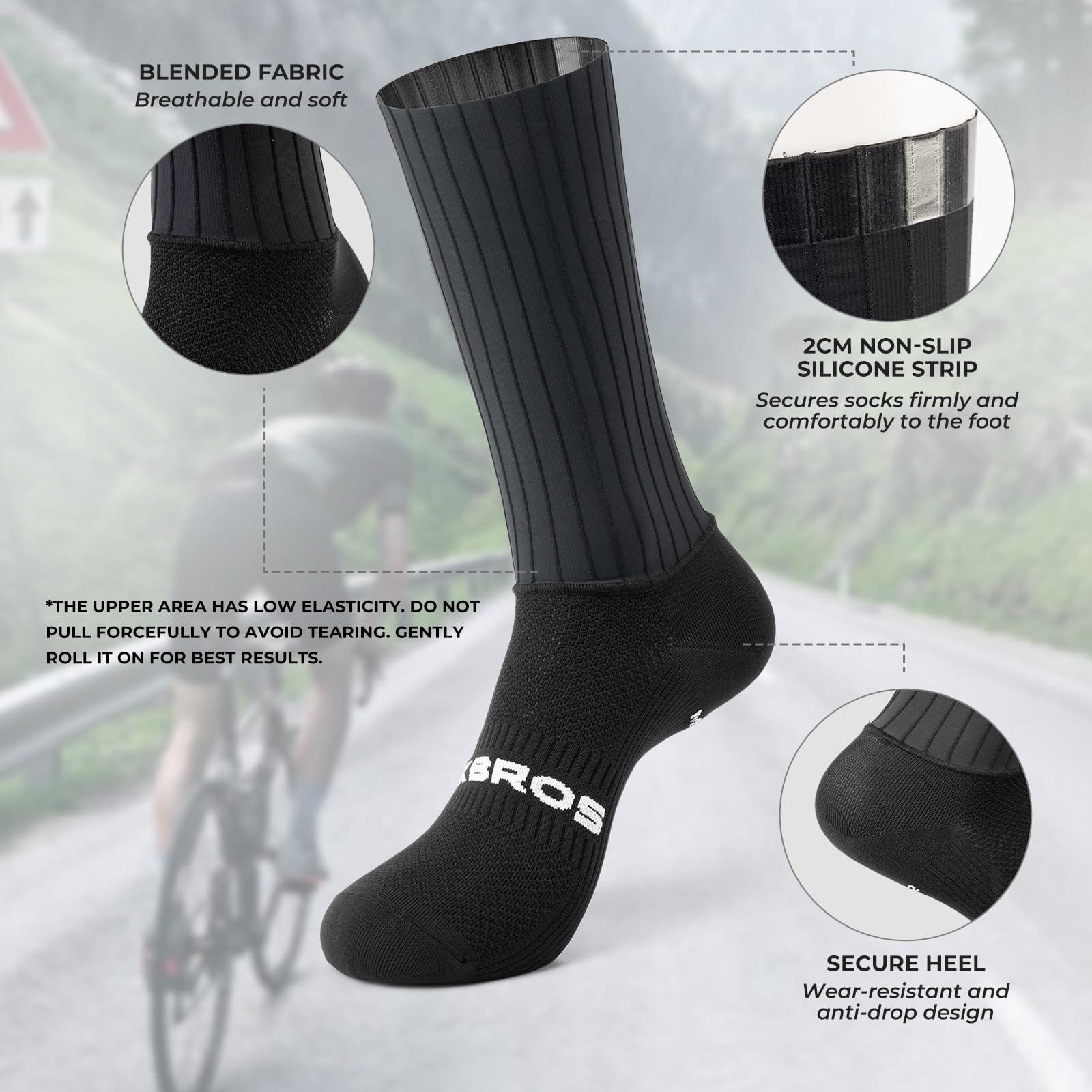 ROCKBROS Chaussettes Vélo Route VTT Aéro Compression Antibactériennes Anti-Odeur Séchage Rapide Cyclisme Course Randonnée