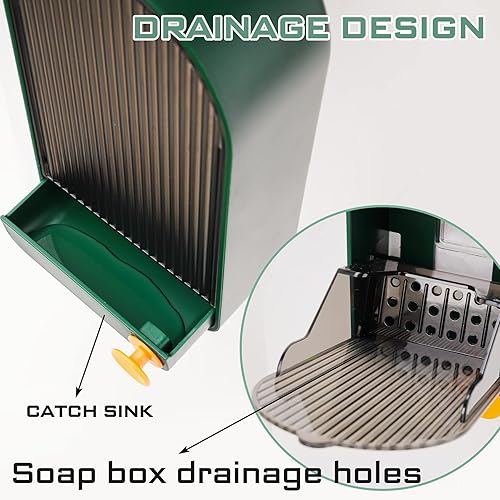 Miniatura 2 de NiHome 2 cajas de jabón para montar en la pared con cubierta y drenaje para ducha, instalación sin perforaciones, impermeable, a prueba de polvo,