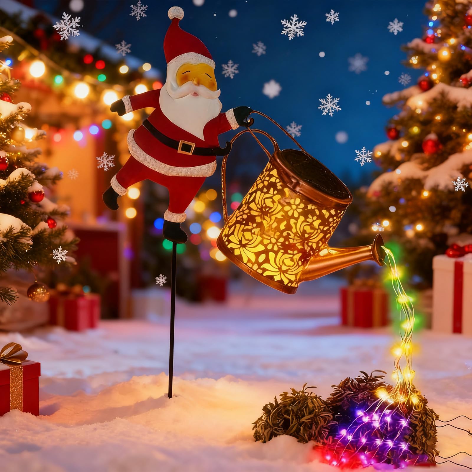 Tasber Seven Colors Christmas Santa Solar Kettle Lights Garden Lawn Decorative Lights, Santa Kettle Ground Lamp Solar Led Night Light, For Outdoor Patio Path Walkway Decoration, Unique Xmas Gifts (Seven Colors)