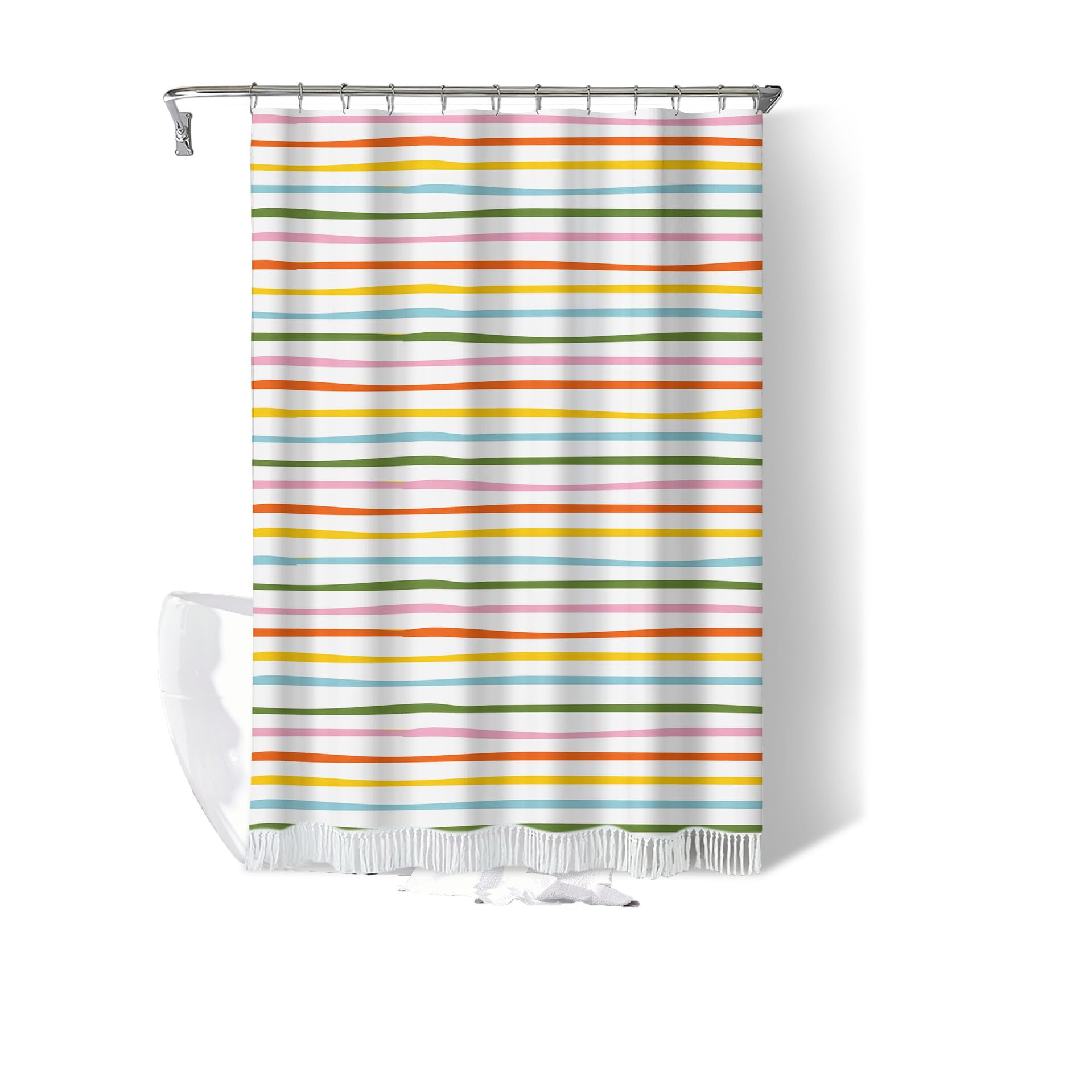 KIZAMI Rideau de Douche à Pompons 183 × 214 cm, Rideau de Douche imprimé, Rideau de Douche en Coton et Lin, Rideau de Douche imperméable Simple épissé, utilisé pour la décoration de cloison de