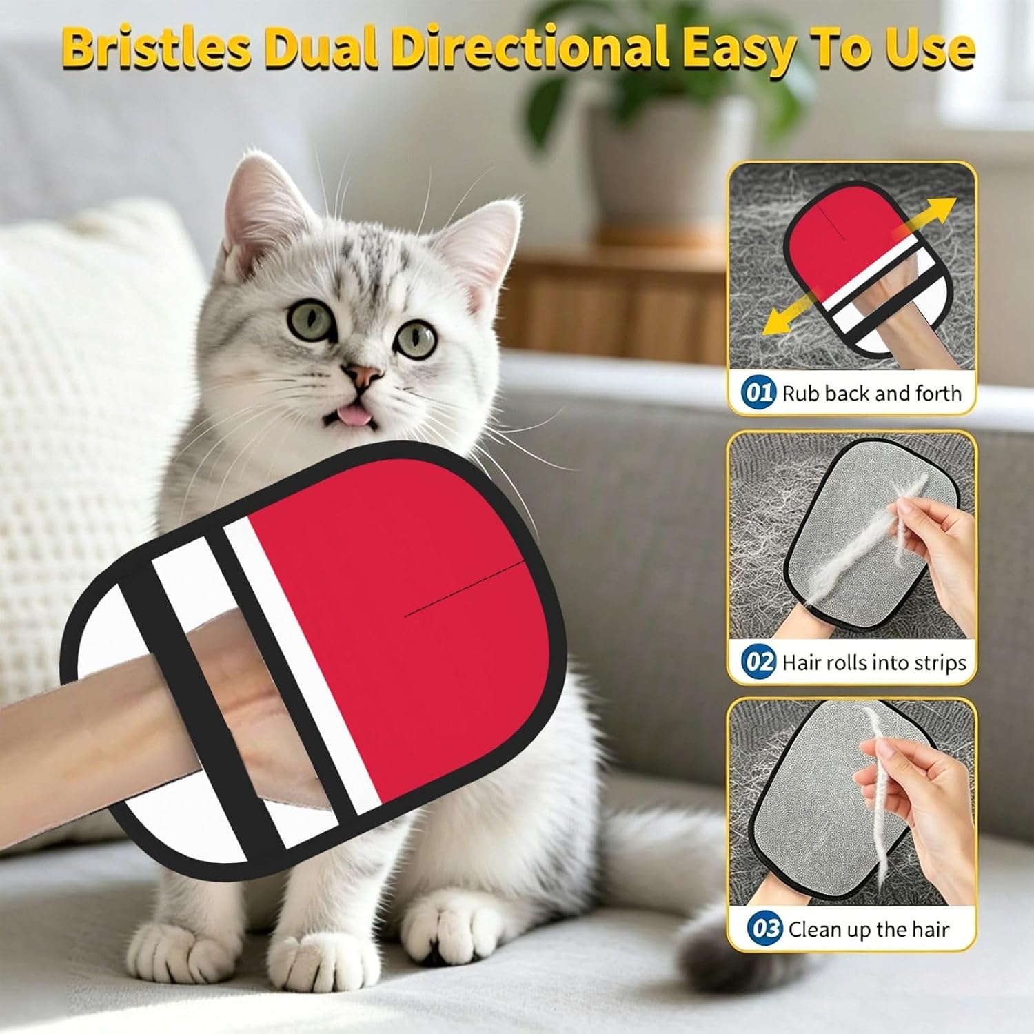 Polish Flag Electrostatic Pet Hair Removal Gloves, Reusable Magic Brush for Dog & Cat Hair | Fur Remover for Couch, Carpet, Car Seat & Clothing