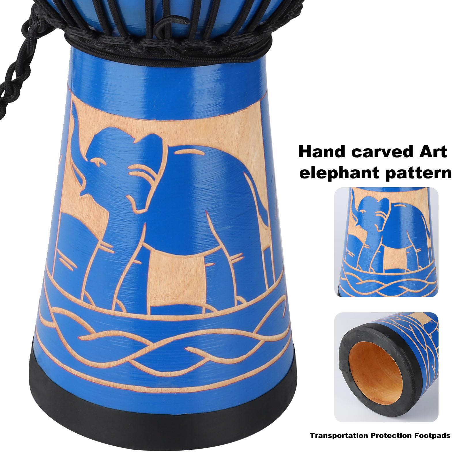 Djembe African Drum 10'' x 20'' with Mahogany Body Goatskin Drumhead Hand Drums for Adult (Blue)