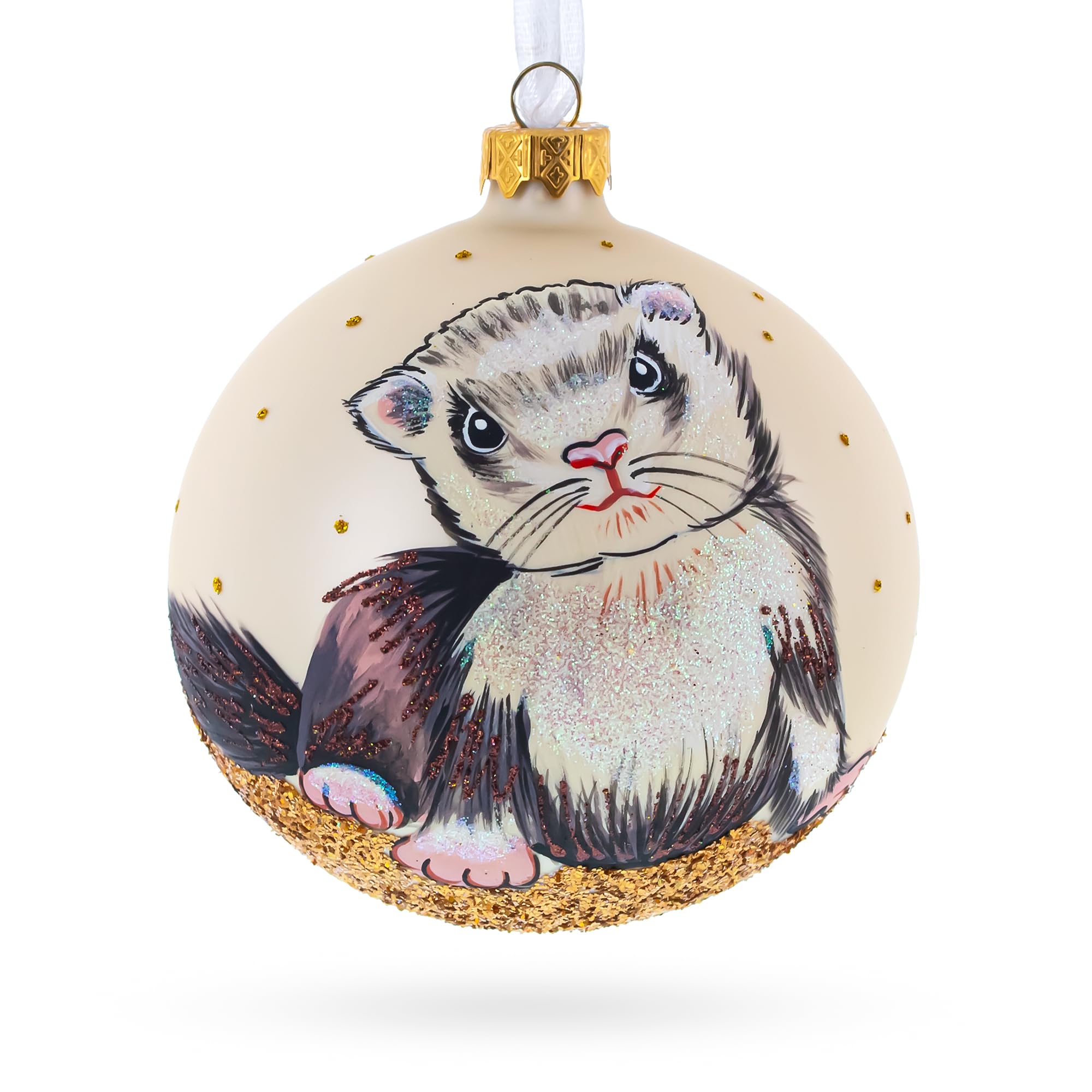 Boule de Noël furet en verre soufflé BestPysanky 10cm pour sapin