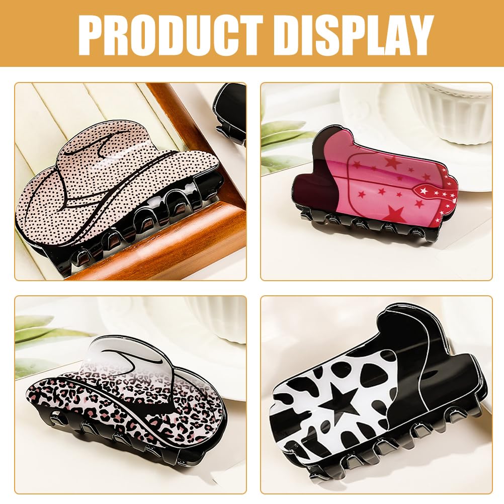 Beavorty 4pcs Shark Clip Hair Accessories Cowgirl Hat Cute Claw Large Hair Claw Clips Cowgirl Hat Boot Large s Clamps s for Thick Acrylic Medium Women's Boots - Image 4