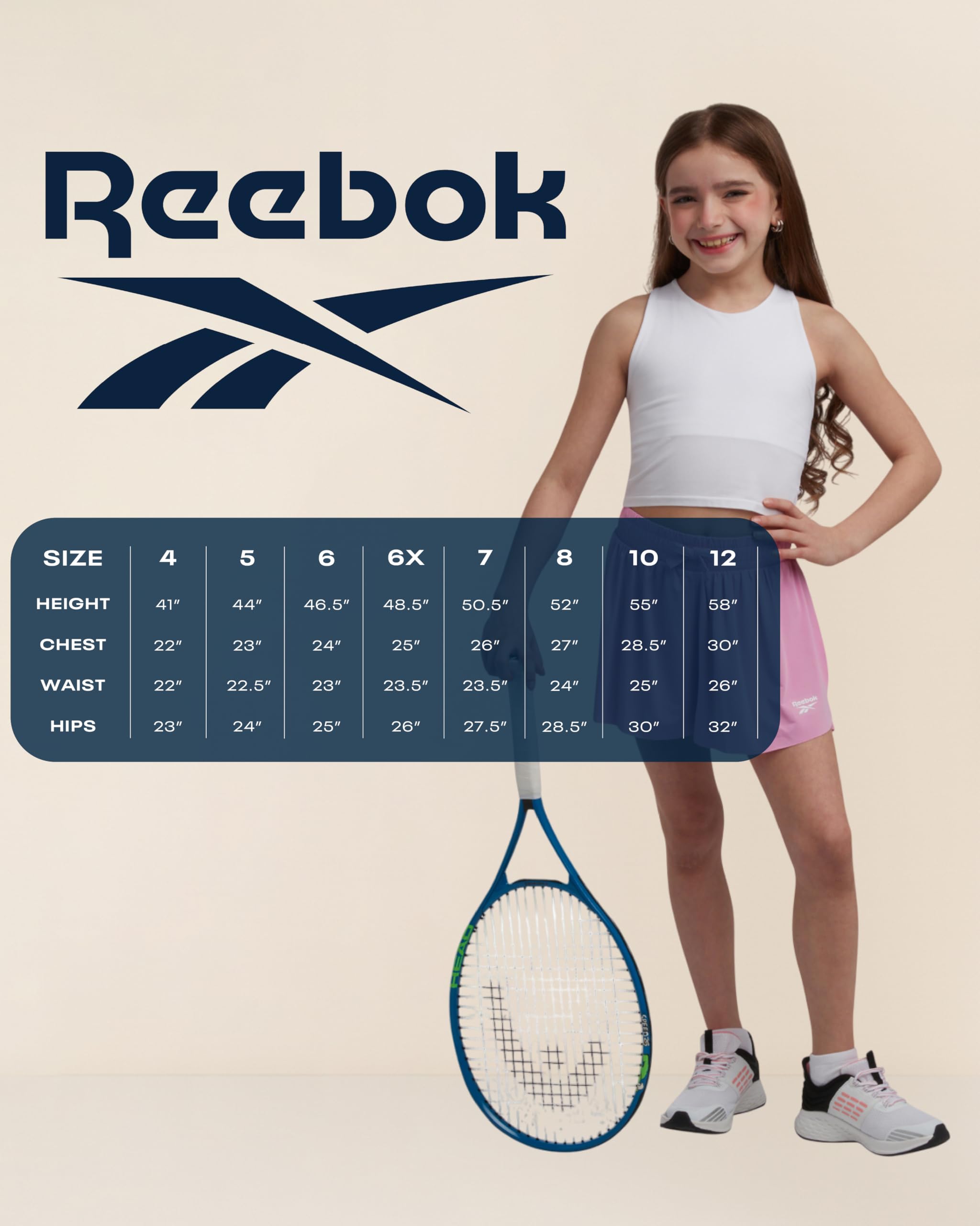 Reebok Sport-Shorts für Mädchen, 3er-Pack, leicht, Schmetterlings-Shorts mit Innenfutter, aktive Performance, fließende Shorts für Mädchen