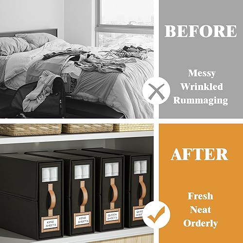 Miniatura 10 de BigPonPon Paquete de 8 organizadores de sábanas y almacenamiento (tamaño King) plegable, organizador de sábanas con asa para armario de lino,