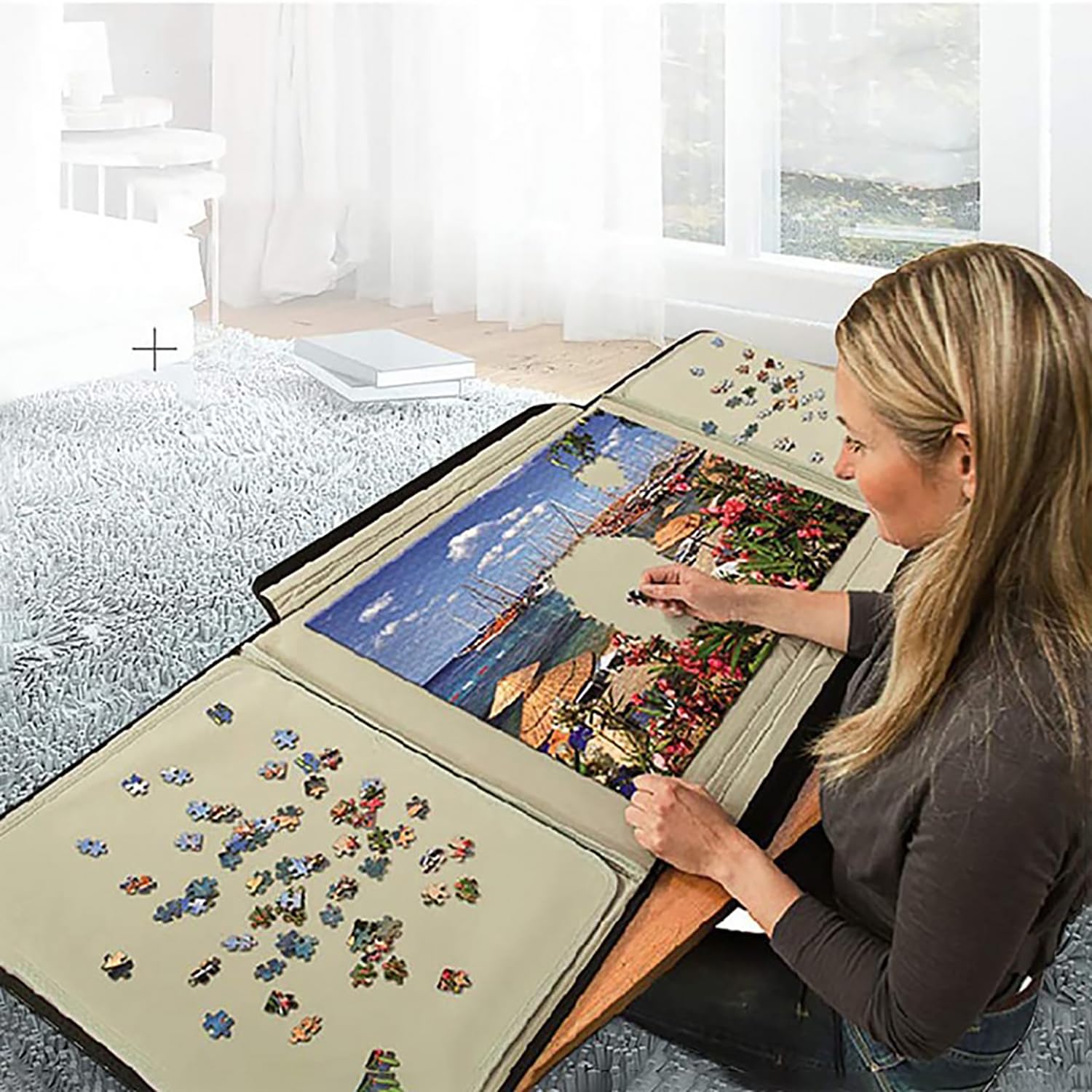Carpeta Puzzle 1000 Piezas,Tablero para Puzzle,Tablero de Rompecabezas con Bandejas y Cubierta, Estuche Portátil para Almacenamiento, Superficie Antideslizante(80 x 58cm)