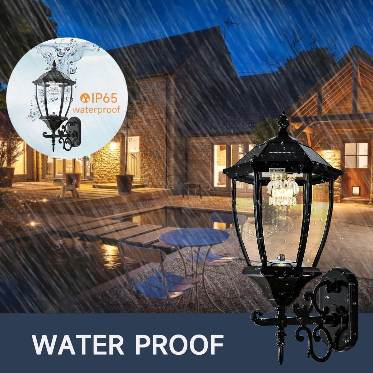 Solar Wall Lantern Outdoor, Wireless Dusk to Dawn Solar Wall Mount Light, 21" Large, LED Drum Wall Sconce Fixture with Clear Glass and Aluminum Housing, Weatherproof, 2 Pack