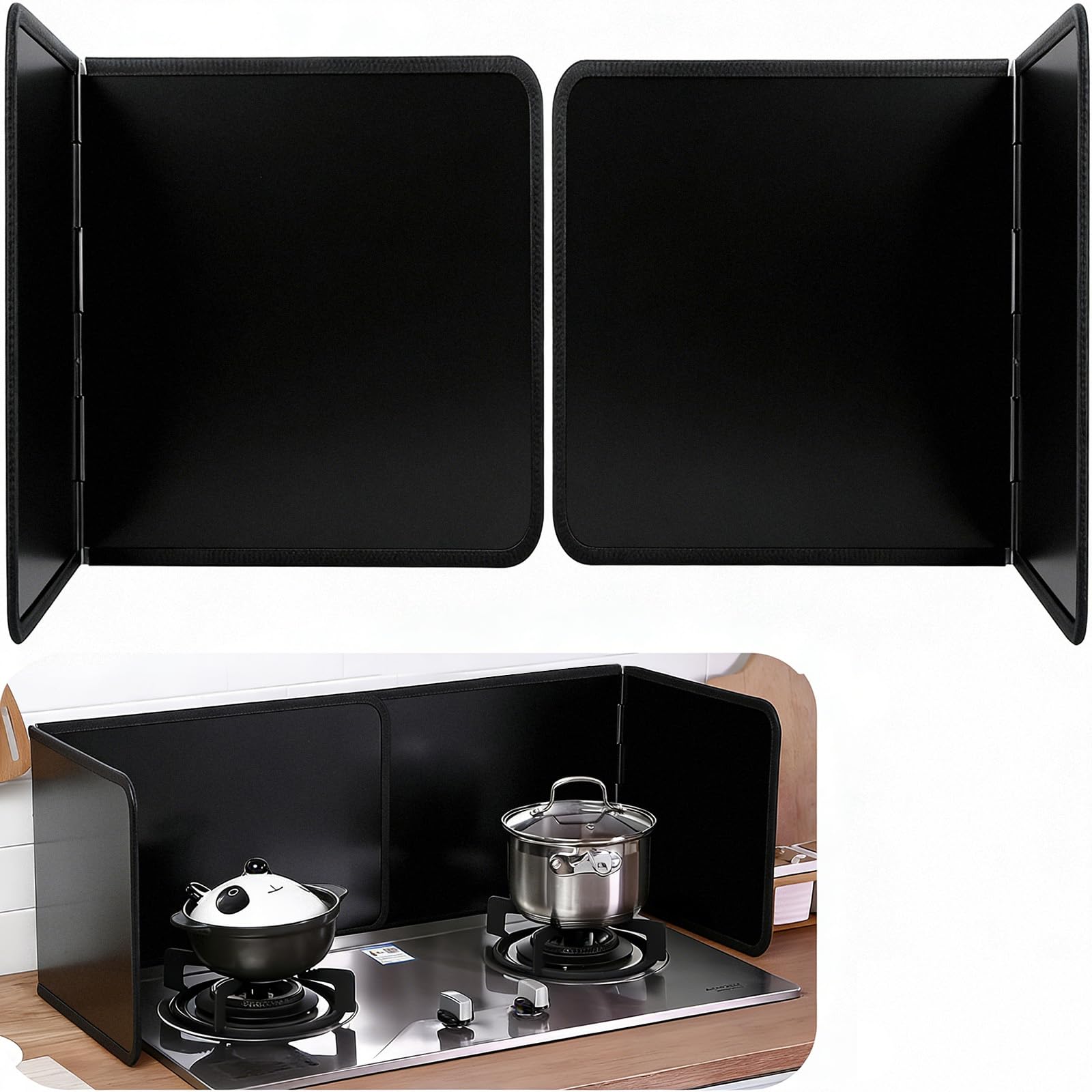 Wuciray Stove Splatter Guard for Cooking Cooker Splash Guard Foldable Kitchen Oil Splash Guard Splashback for Kitchen Oil Splatter Guard Hob Splash Guard for Frying Splatter Shield Guard 30cm (Black)