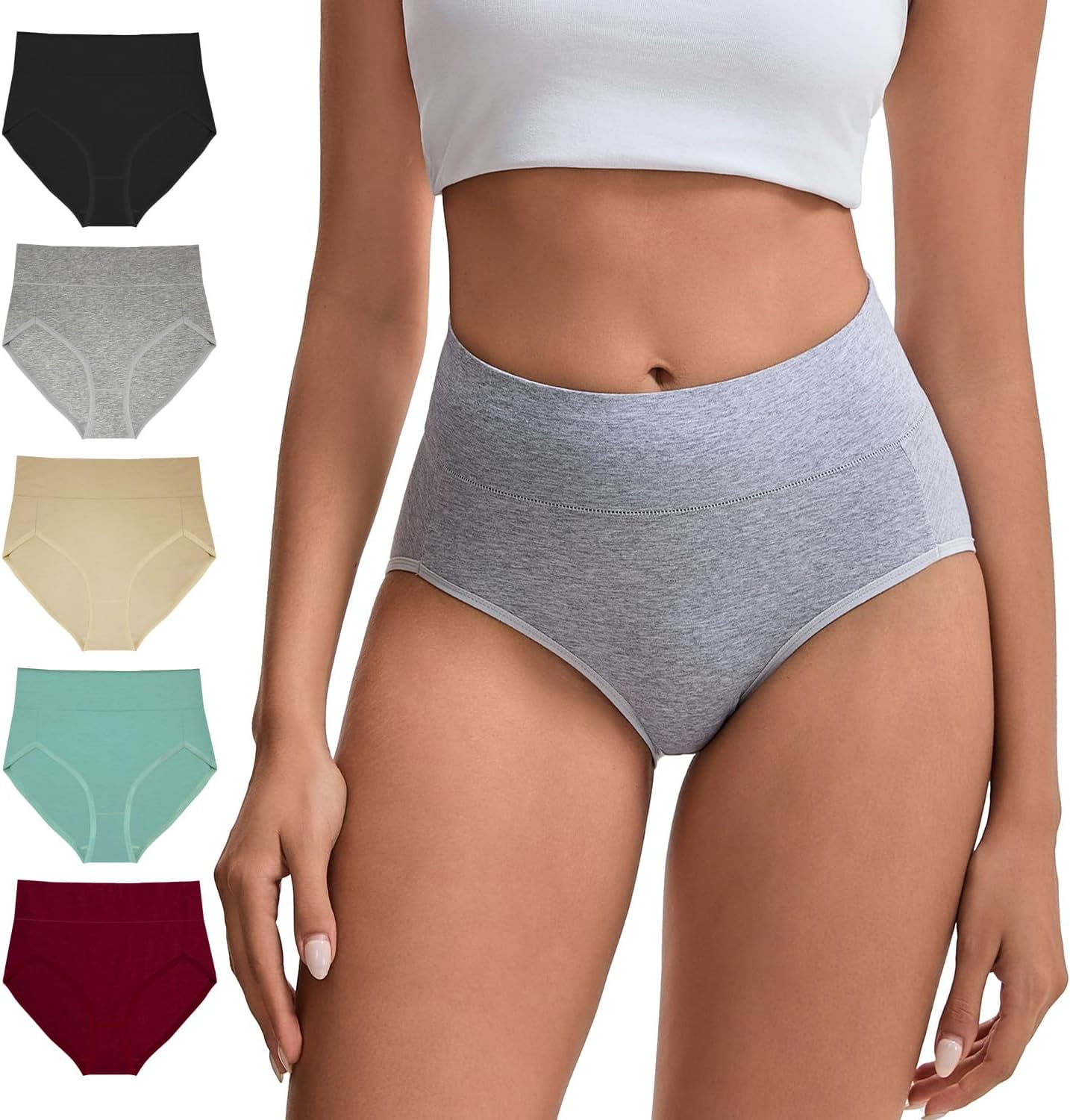 High Waist Cotton Women Underwear, Comfort Briefs, Full Coverage Control Panties 5 Pack