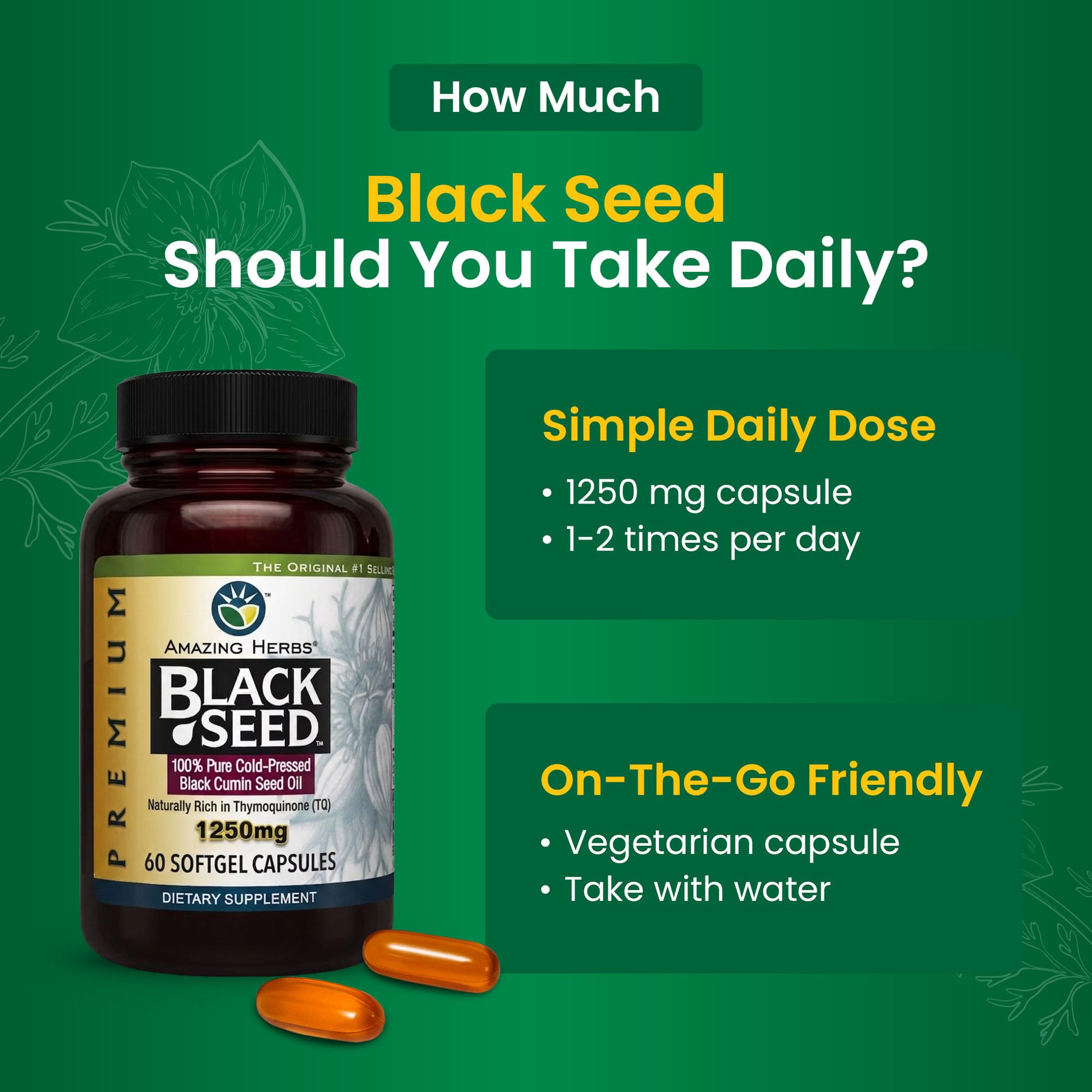 Amazing Herbs Premium Black Seed Oil - 60 Count Softgels, 1250mg — Amazon image 4