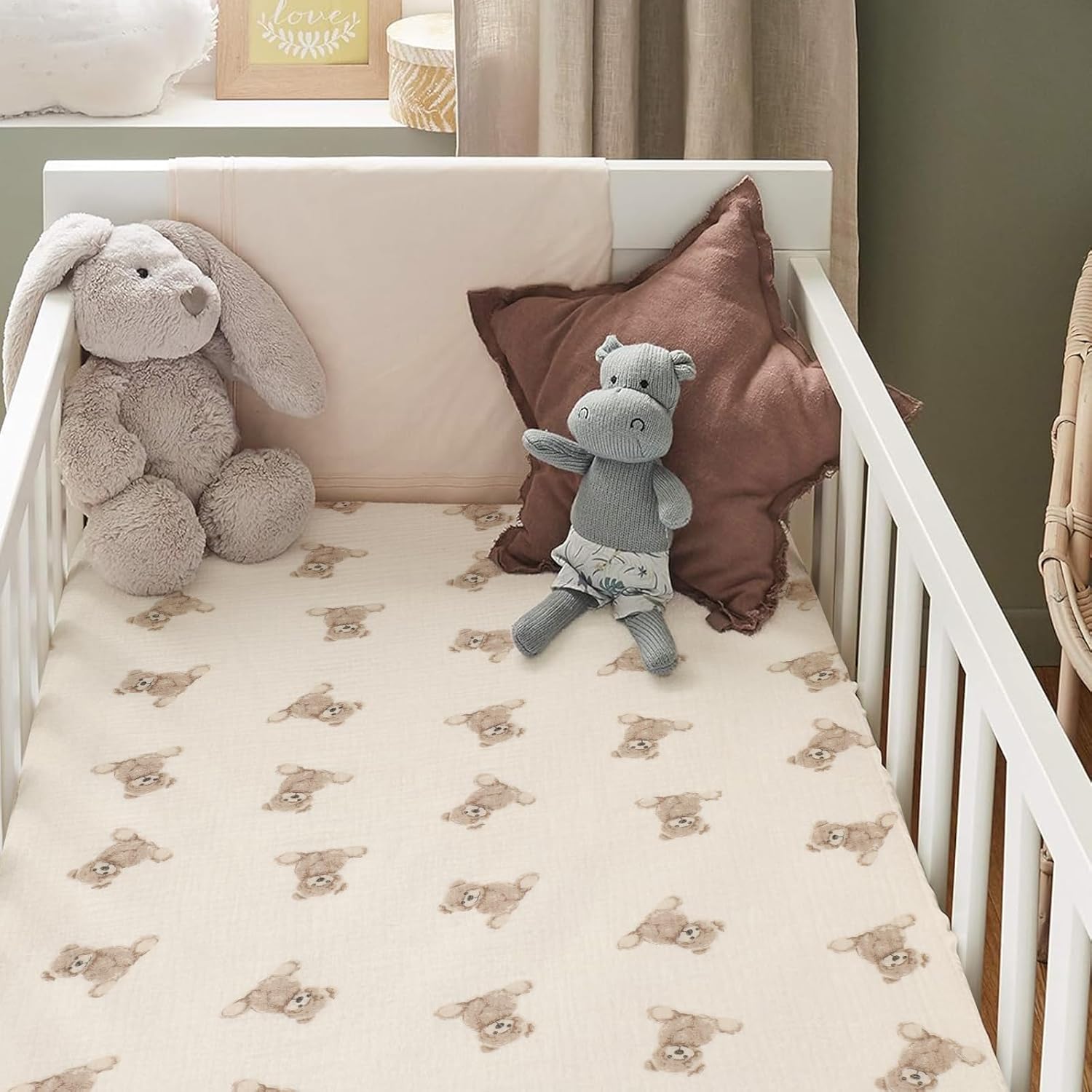 52x28 Inches Muslin Crib Sheets Fitted Crib Mattress Sheet for Baby Girls & Boys, Fluffy-Backed Baby Swaddle Blankets Double Layer