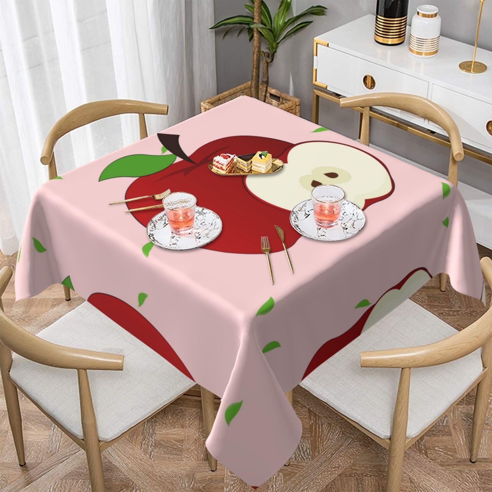 WHJYYXDE Tovaglia quadrata impermeabile di qualità, 137,2 x 137,2 cm, riutilizzabile, per decorare tavolini da caffè, tavoli da pranzo con stampe di frutta rossa