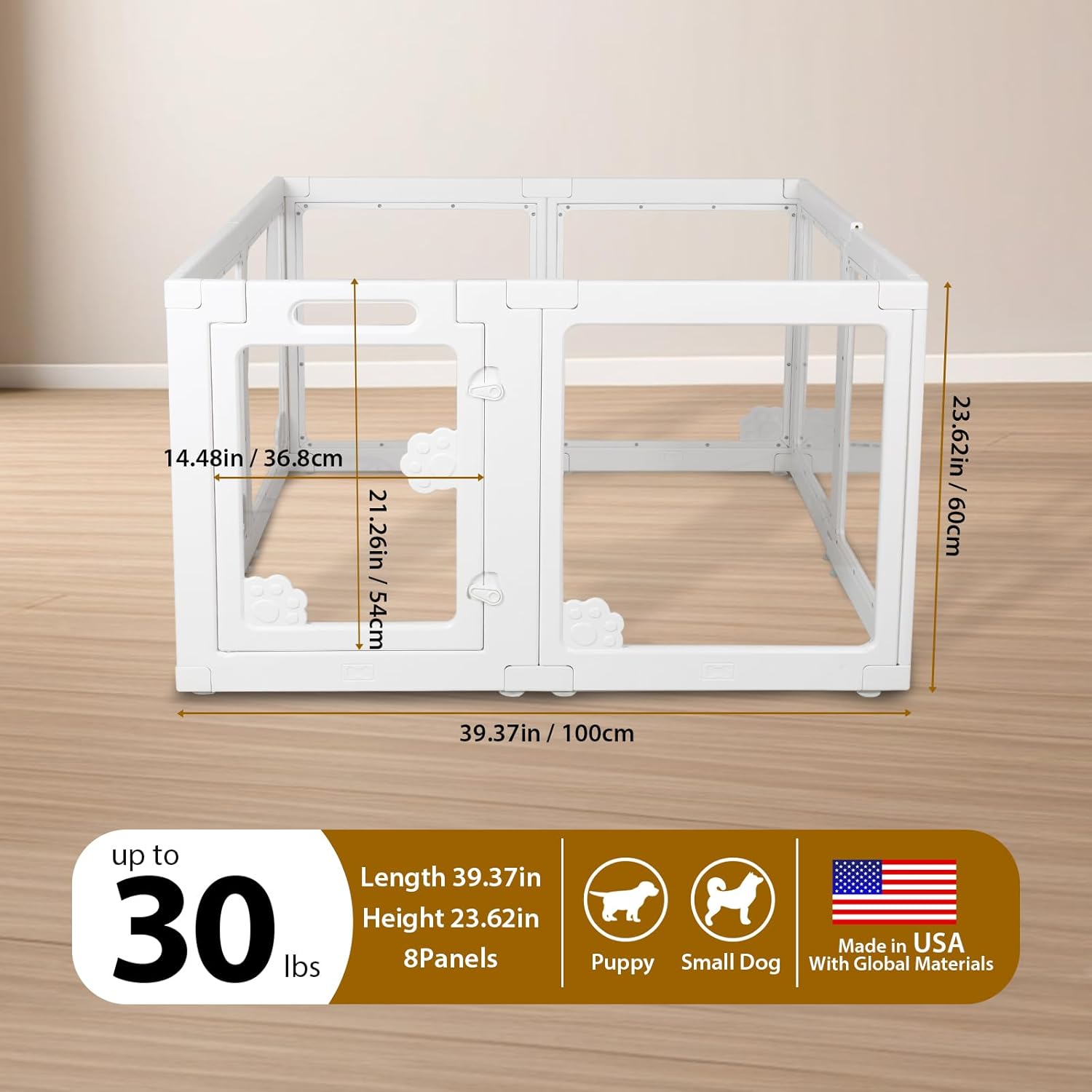 Clear Acrylic Dog Playpen Indoor with Door - Easy to Assemble Foldable Pet Playpen for Small Dogs, Cats, Rabbits, Ferrets - Small Animal Whelping Crate Kennel Fence