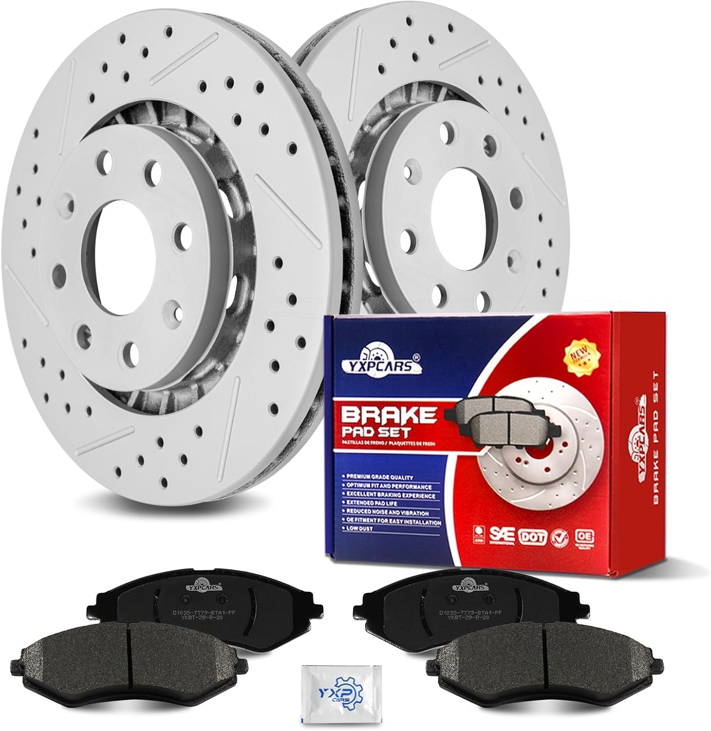 Ceramic Front Brakes Pad and Rotors Drilled Slotted Vented Replacement Disc Brake Kits for Chevy Aveo 2004 2005-2011/ Aveo5 2006 2007 2008 2009 2010 2011/ Spark Ev 2014-2016/ Spark 2013-2015