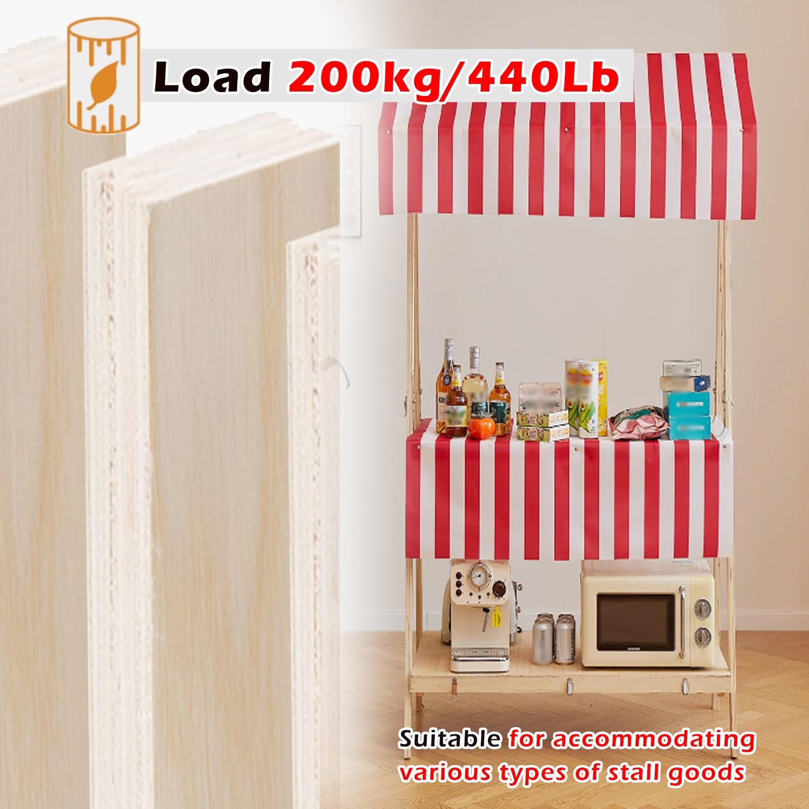 Marktstand, Imbisswagen Kunstfestival-Standdisplay, Breiter 60 cm Großer, Zusammenklappbarer Marktstand-Displayständer Freien, Verkaufstheken(106x60cm/41.7x23.6in)