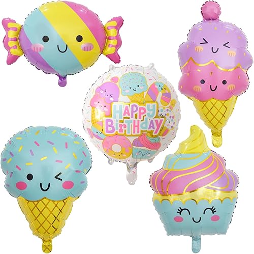 Globos de helado, dona, caramelo, helado, temática de baby shower, niños, dulce helado de verano, suministros de decoración de fiesta de cumpleaños,