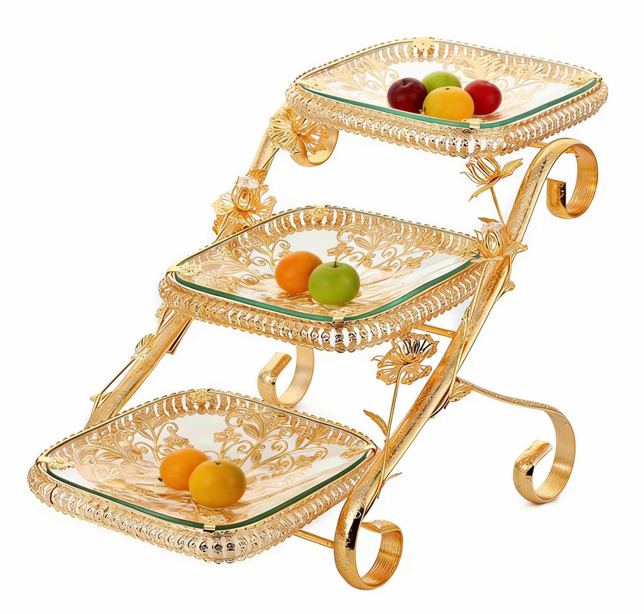 Lot de 2 corbeilles à fruits – Rangement en verre et alliage pour collations, noix, fruits secs – Décoration de cuisine élégante et organisateur – 2 pièces