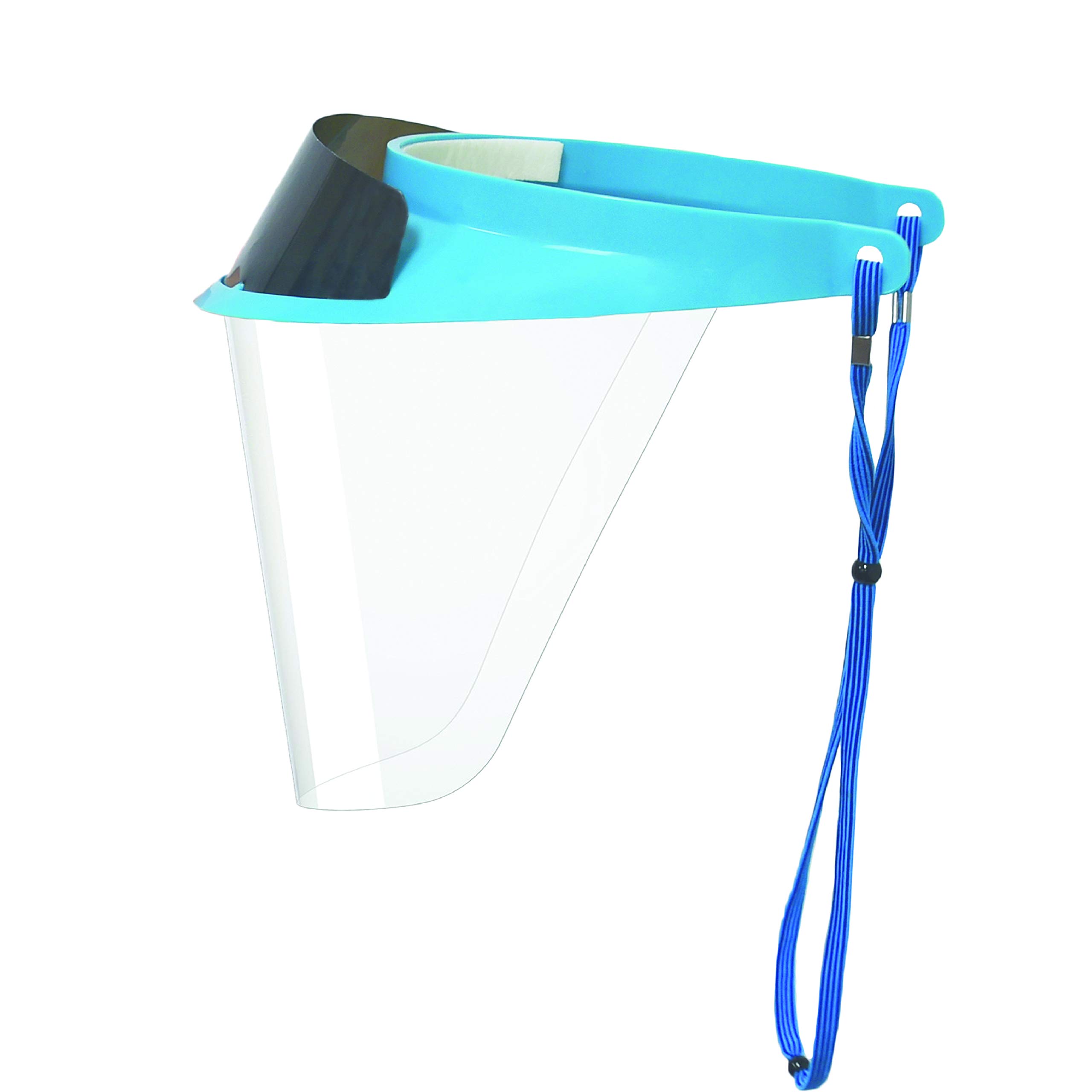 iVisor Plus Reusable Face Shield Kit, Full Face Protective Shield with Anti-Fog Coating and Cinch Cord, Adjustable to Comfortably Fit All Head Sizes, Blue
