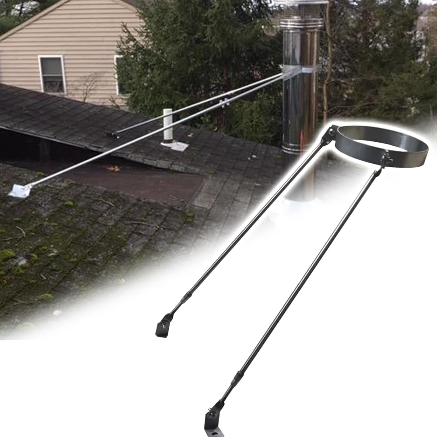 Customizable Stainless Steel Stove Pipe Roof Brackets - Universal Chimney Stabilizer Support for 4-20 inch Pipes (Dia 17.5" / 44.5cm) - Durable & Adjustable Solution