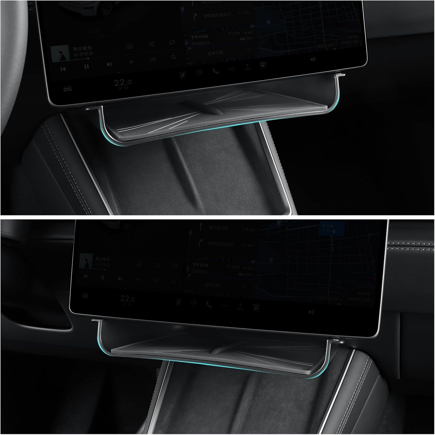 LUCKEASY Under Screen Storage Tray Hidden for Tesla Model Y Juniper 2025 2026/Model 3 Highland 2024 2025 Hideable Center Console Organizer Tray ABS Pad Black