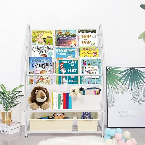 Miniatura 2 de aboxoo Estantería de Metal para Niños Independiente para Habitación de Niños de 25 Pulgadas Estantería Blanca para Niños Pequeños Organizador de