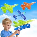 3 Pack Airplane Launcher Toys, 13.2 inch LED Foam Combat & Glider Catapult Plane for Boys, 2 Plane Modes Outdoor Flying Toys Birthday for Boys Girls 4 5 6 7 8 9 10 11 12 Year Old