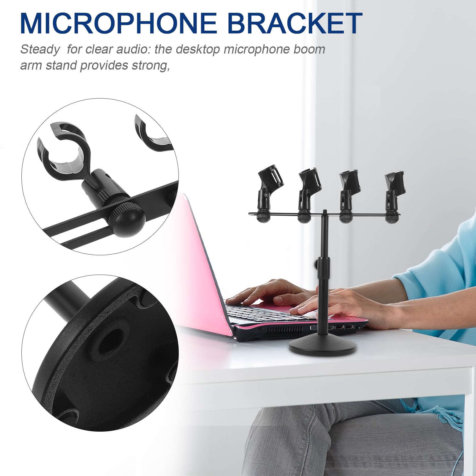 Veemoon Supporto per Microfono da Tavolo a 4 Bracci Portatile, Braccio per Microfono da Studio Compatto per Podcast e Registrazione, per Live Streaming e Postazioni di Lavoro Limitate