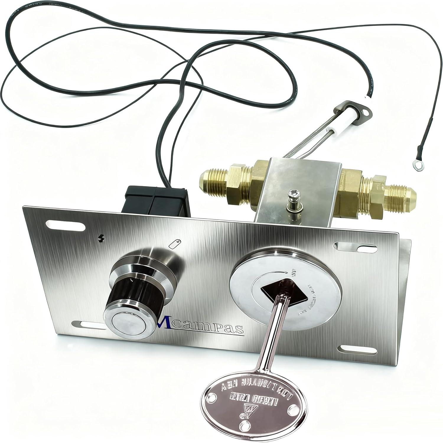 MCAMPAS Fire Pit Ignition Kit with Push Button Spark Ignition,1/2" Shut-Off Valve & 3” Key, Compatible with Propane & Natural Gas, Outdoor Burner Replacement Accessories
