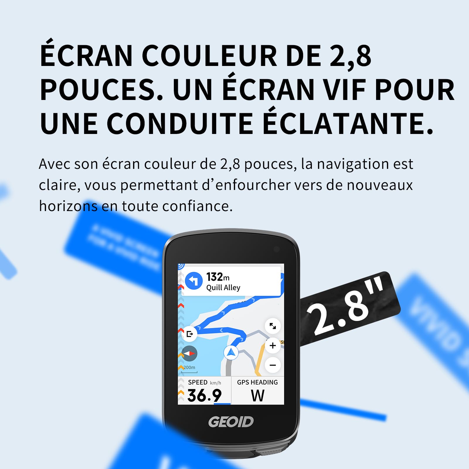 GEOID CC700 Pro GPS Compteur Velo Touchscreen 2,8 Pouces avec Cartes Complètes – Compteur Vélo GPS sans Fil avec Navigation Carte, Ant+ & Bluetooth, IPX7 Étanche, 15-25H Autonomie