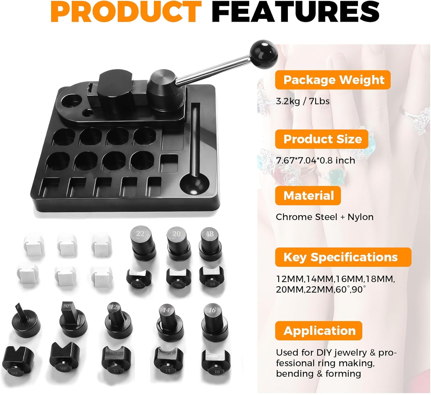 Sidasu Ring Bending Tool Kit, Multi-Functional Ring/Earring Bending Machine with Nylon Dies Set/Measurement Gauge, Precision Metal Craft Tool for Beginners & Professionals