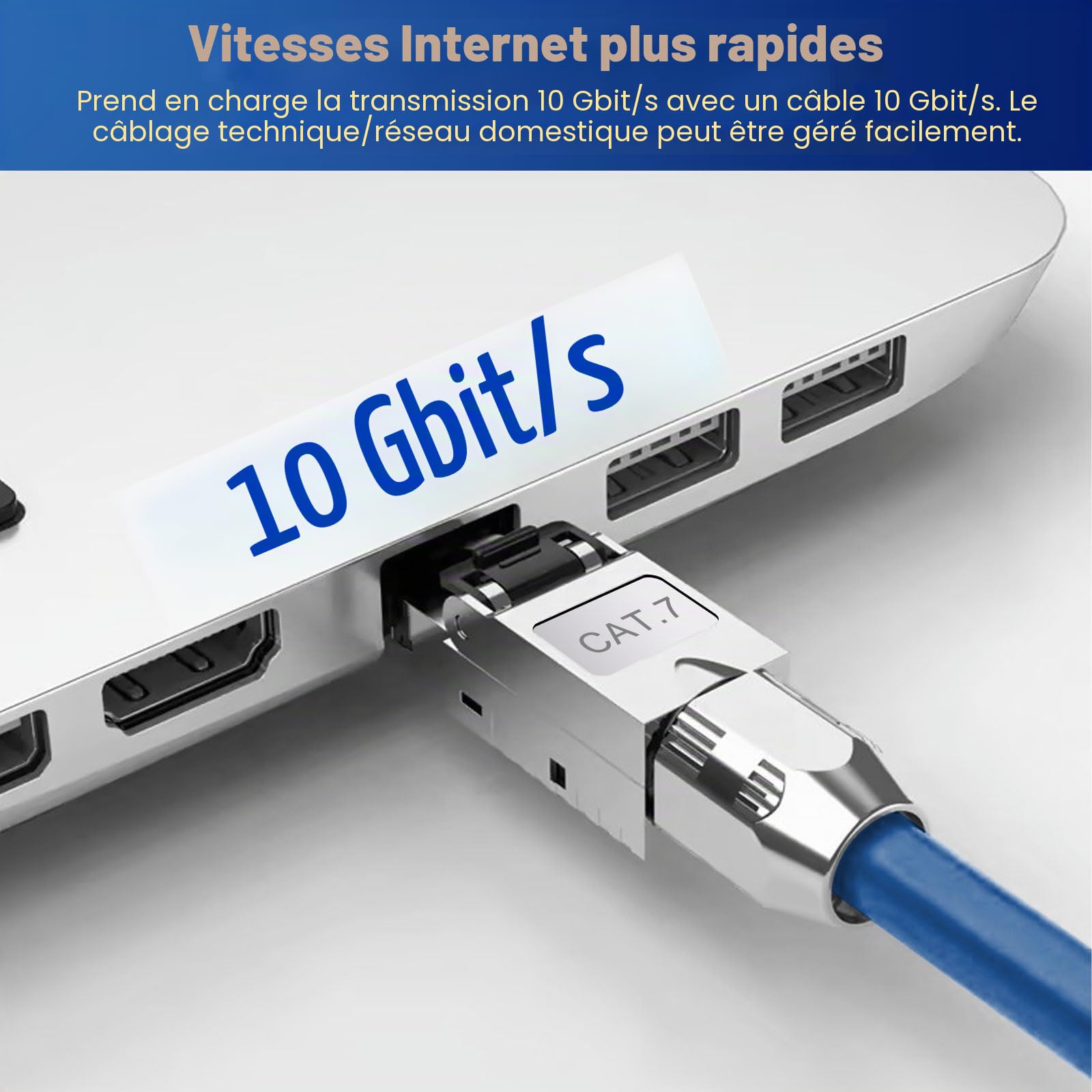 12x CAT 7 RJ45 Connecteurs de réseau pour câbles LAN rigides, câbles de pose Ethernet, connecteur LAN Cat 7 sans outil LSA, entièrement blindé STP, 10 Gbit/s, AWG 22-24