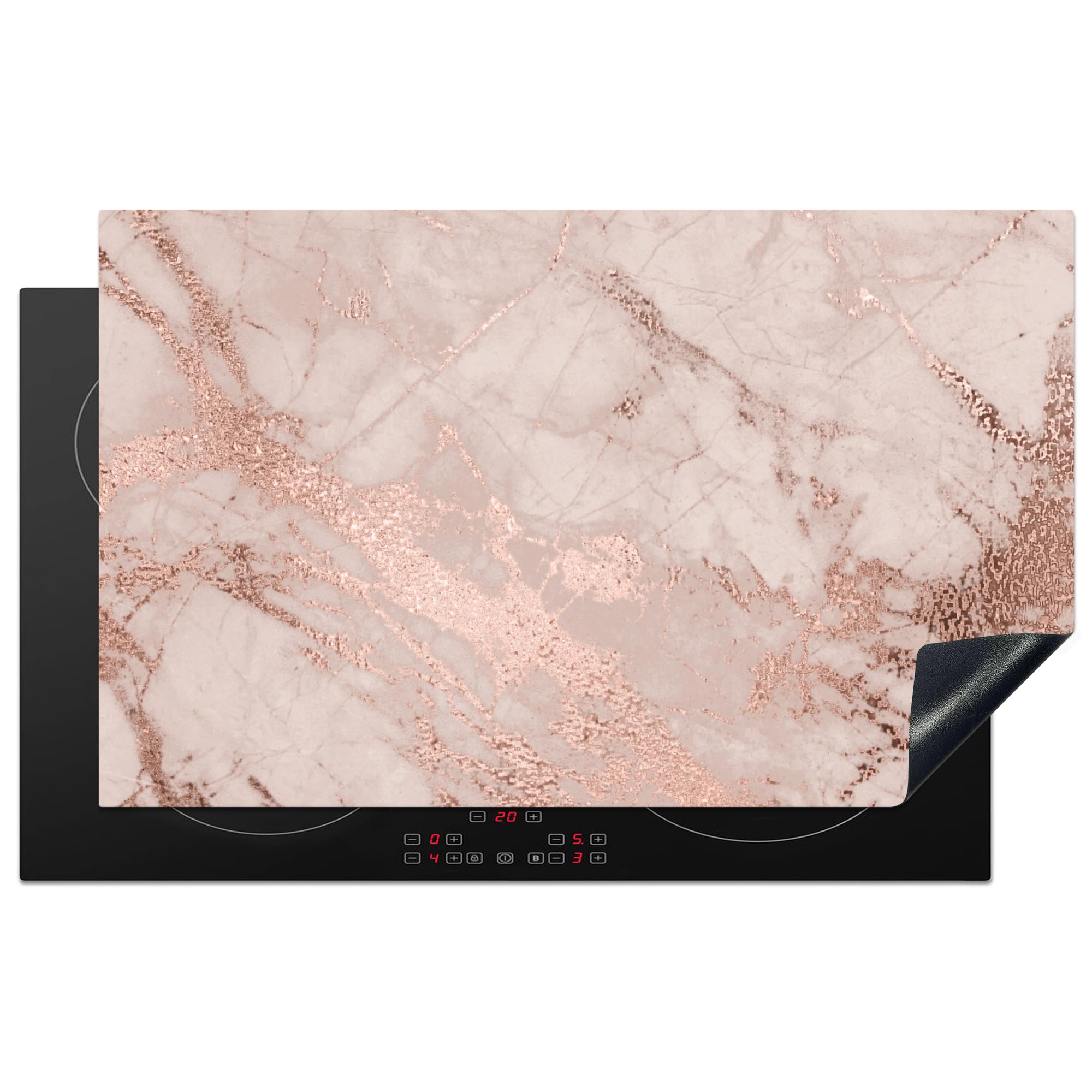 KitchenYeah© Induction Hob Protector Mat 20.3"x32.7" / 83x51.5 cm Cooker Top Protectors Cover Ceramic Covers Electric Hobs Vinyl Marble - Pink - Luxury - Marble Look - Glitter - Design — image 1