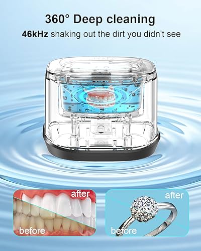 Miniatura 3 de BCOM Limpiador de joyas, limpiador ultrasónico profesional portátil de 46 kHz para retenedores dentales, protector bucal, reloj, anillo, máquina