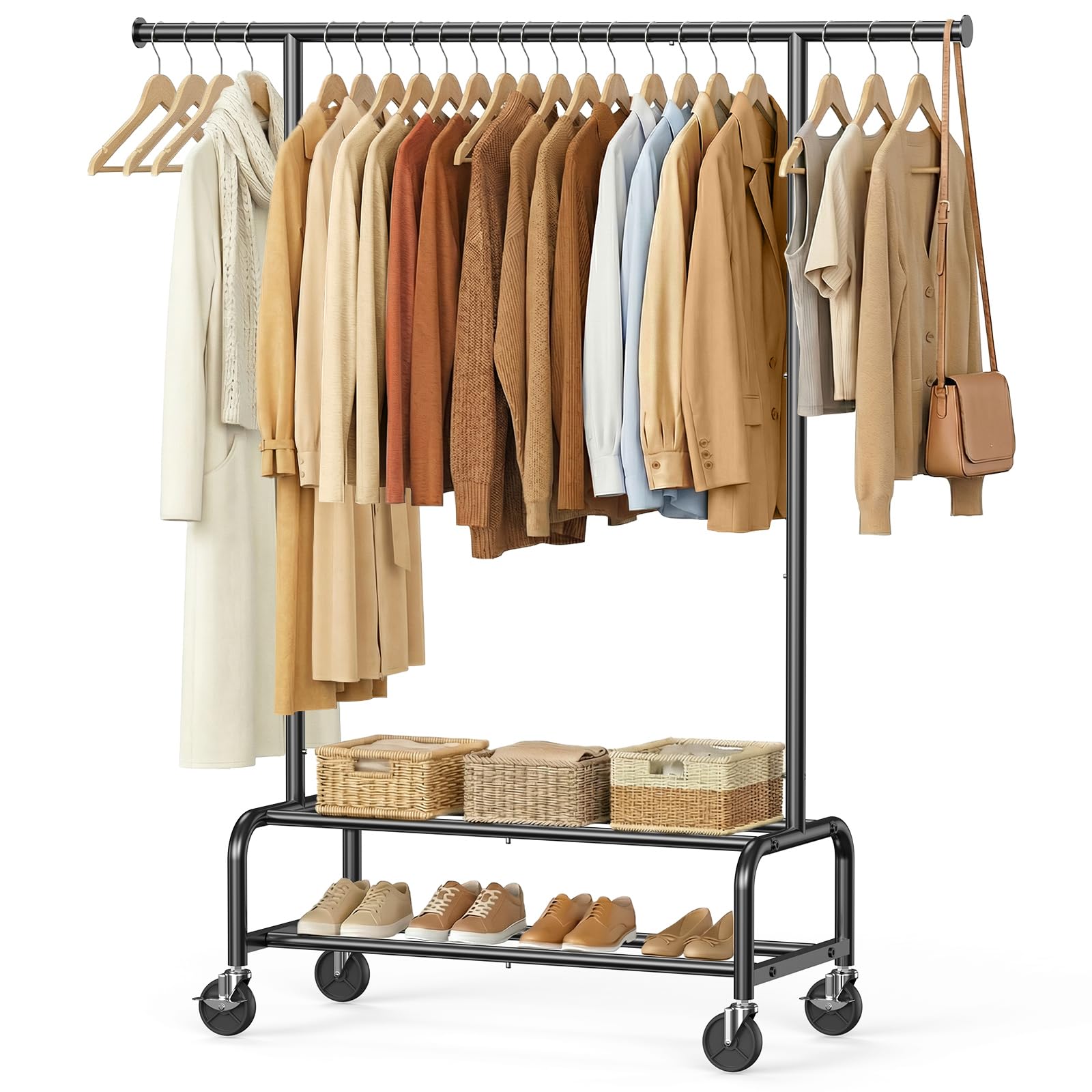Clothes Rack for Hanging Clothes Portable Clothing Rack with Wheels Sturdy Garment Organizer Metal Portable Wardrobe Closet with