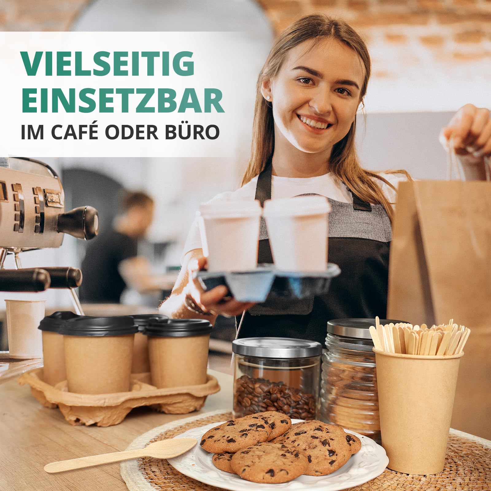 100 Holzlöffel – 11 cm Einweglöffel aus Birkenholz – Für Kaffee, Tee & To-Go-Getränke – Kompostierbar, Lebensmittelecht & Plastikfrei – Kaffee Zubehör & Kaffeebar Bedarf