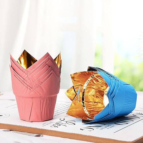 Miniatura 7 de Party Hipopótamo Gold Tulip Cupcake Forros de papel para hornear tazas de papel para hornear magdalenas a prueba de grasa, envoltorios para bodas,