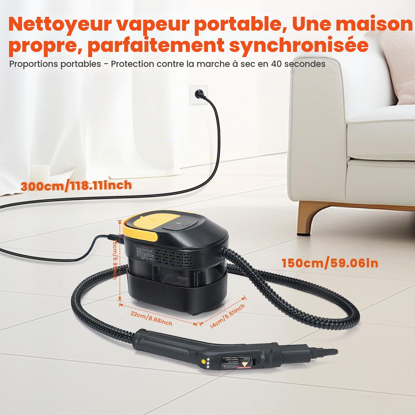 17PCS Nettoyeur Vapeur Portable Avec PoignéE RéGlable à 3 Niveaux, 15S De Temps De Chauffage, RéServoir D'Eau De 1,6L, IdéAl Pour Le Sol, Cuisine, FenêTre, Salle De Bains, Voiture