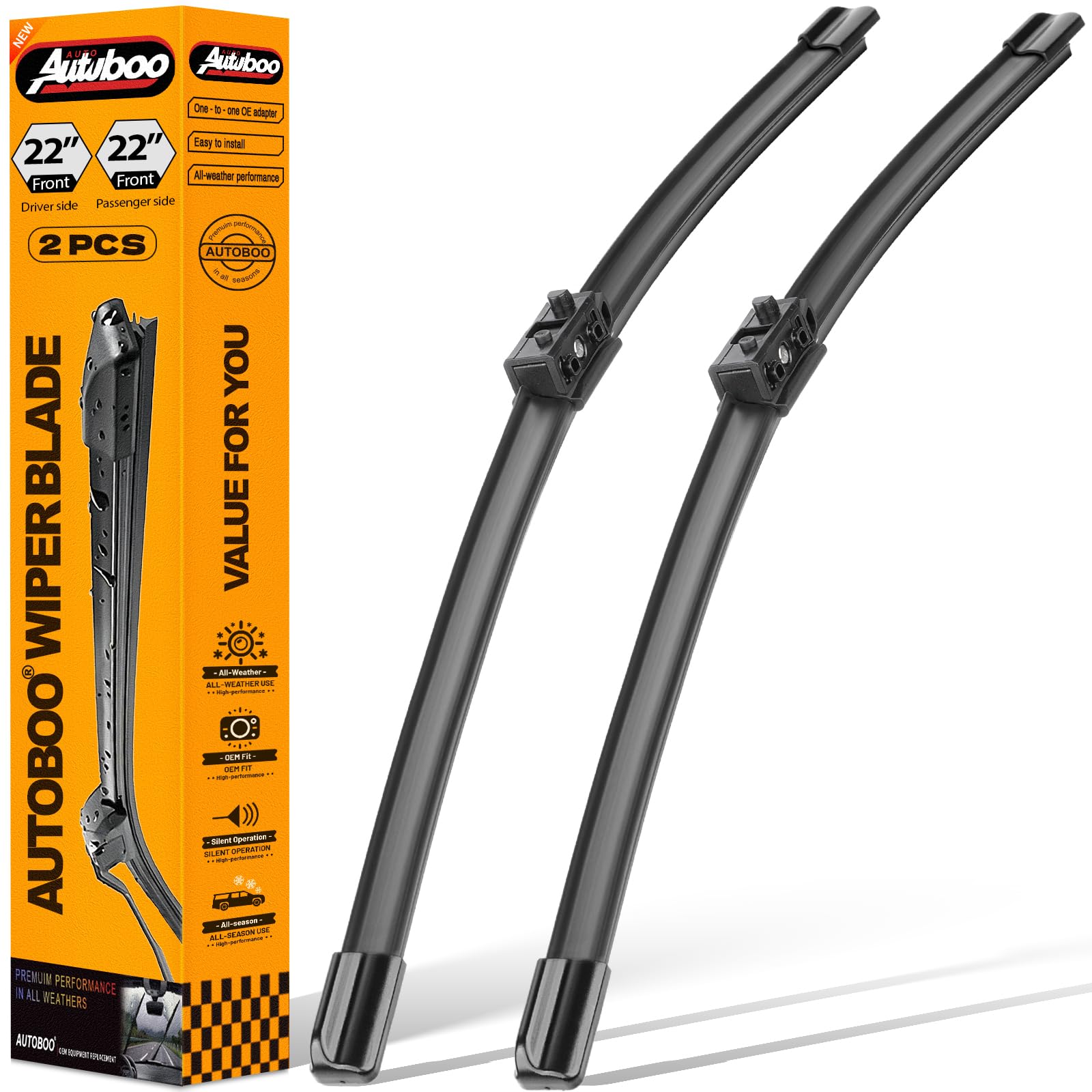 AUTOBOO 22"+22" Windshield Wiper Blade Sets Replacement for Mercedes Benz C class and GLC class 2015-2020 W205 C205 A205 -Original Factory Quality (Pack of 2)