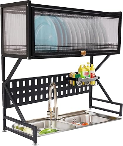 Estante de almacenamiento de secado de platos de 2 niveles sobre el fregadero, organizador de tazones, escurridor de estante de acero inoxidable