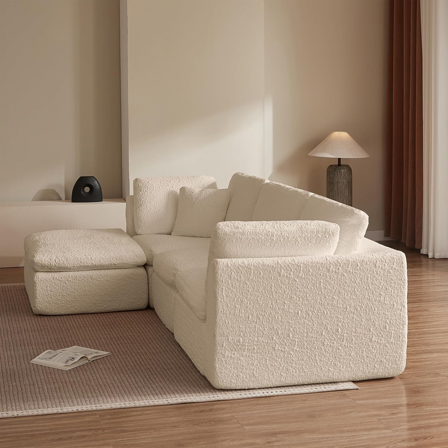 Cloud Couch – Boneless Modular Sectional Sofa with Ottoman, Oversized Sectional Couches for Living Room, Deep Seat, Soft Chenille Fabric, Modern L-Shaped Lounge,U-Shaped Sectionals