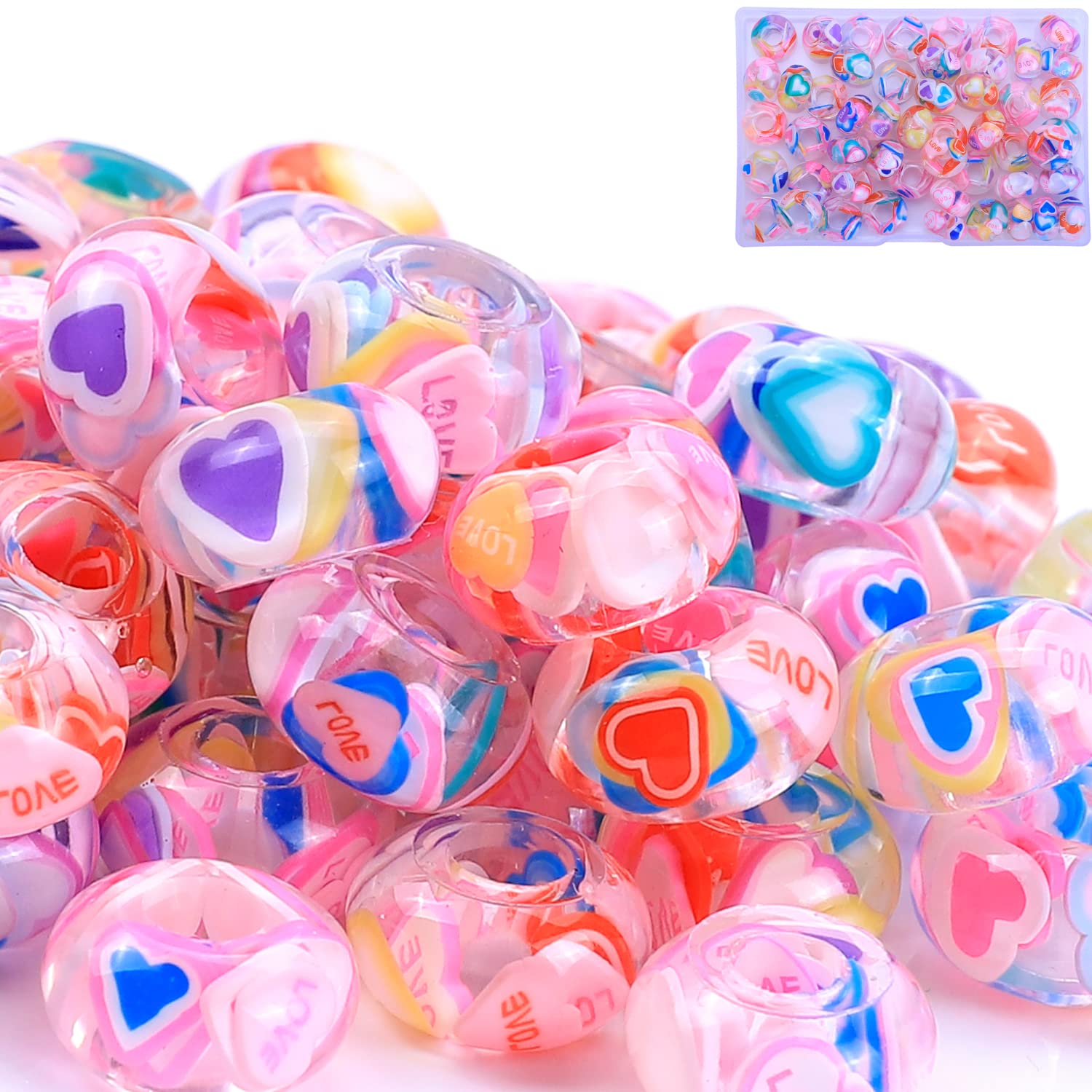 AIPRIDY Girls' Lucky Beads Lover Amber Beads, Big Hole Spacer European Craft for DIY Charms Bracelet Jewelry Making (Love),(AI-Amber)