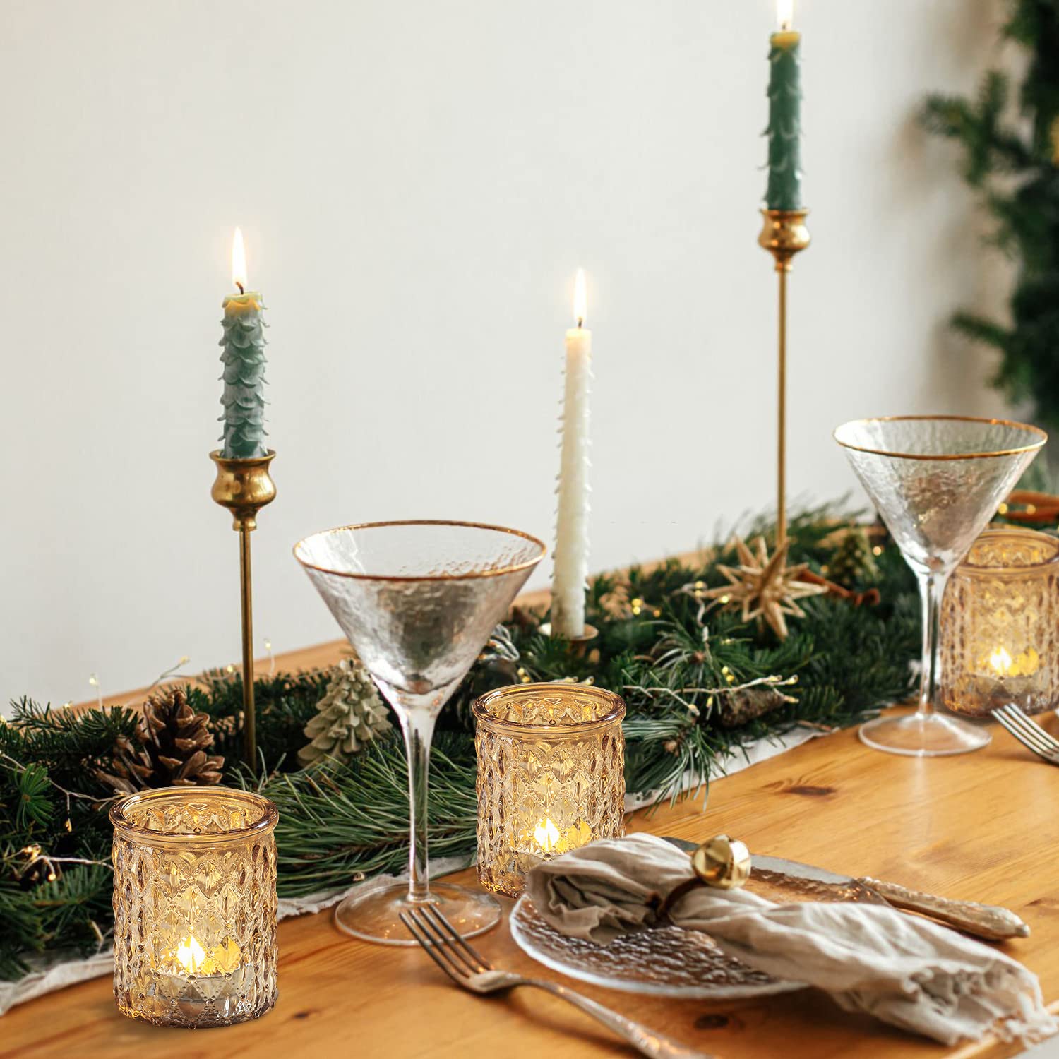 NITIME Lot de 12 bougeoirs votifs dorés en vrac, bougeoirs en verre pour décoration de mariage, décoration d'intérieur et décoration de fête