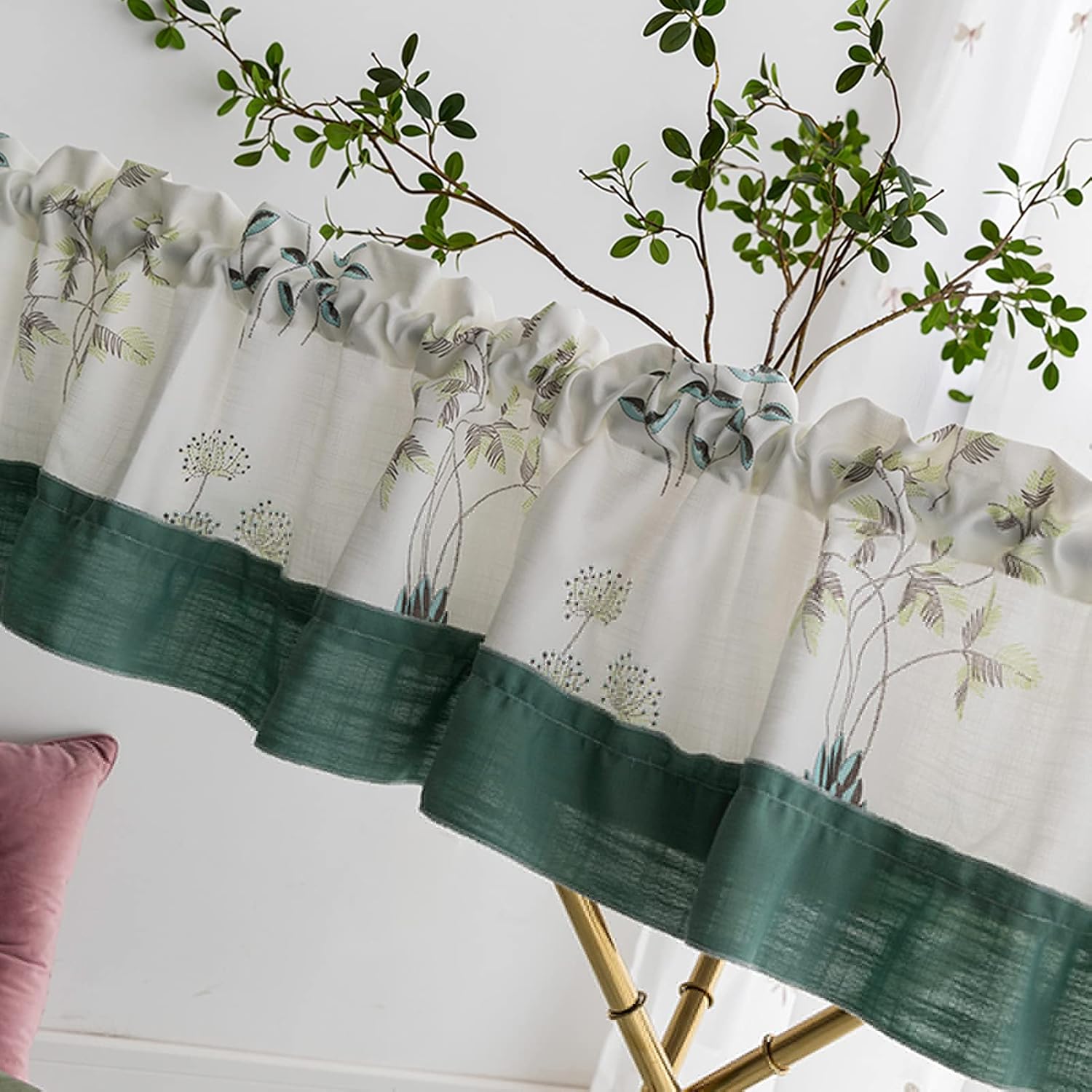 Country Style Kitchen Bistro Curtains,Cotton and Linen Lace Short Curtains,Half Valance Tier Curtain Translucent Home Window Curtain for Kitchen Bedroom Dormitory Study