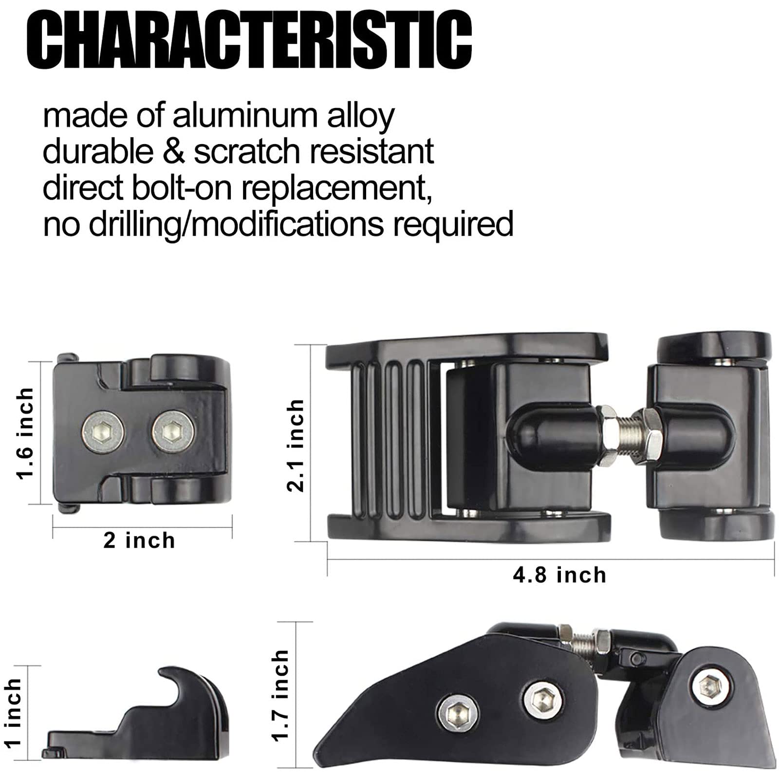 Kit Regolabile con Chiusura A Scatto per Cofano per Jeep Wrangler JK, JKU Rubicon Sahara Sport 2007-2018, Alluminio Nero, Nessuna Perforazione Richiesta, 1 Paio