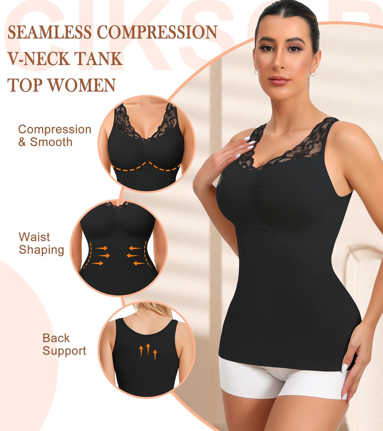 Shapewear Camisoles With Built in Bra Tummy Compression V Neck Tanks Top for Women Slimming Lace Cami Body Shaper - Image 2
